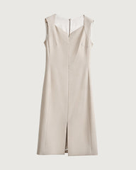 Triacetate Sweetheart Neck Sheath Midi Dress