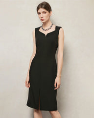 Triacetate Sweetheart Neck Sheath Midi Dress