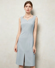 Triacetate Sweetheart Neck Sheath Midi Dress
