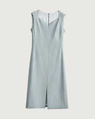 Triacetate Sweetheart Neck Sheath Midi Dress