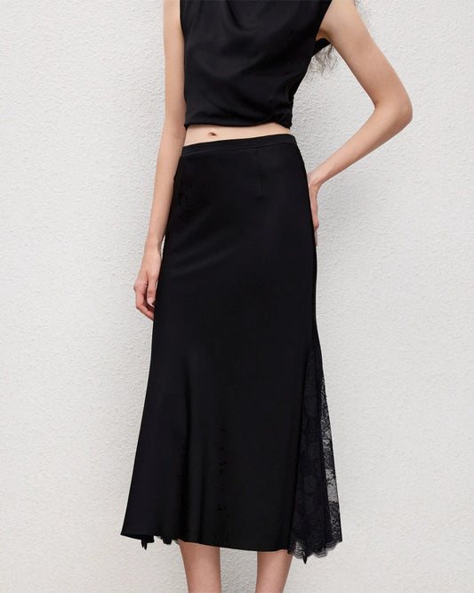Triacetate Lace Panel Skirt with Silk Lining