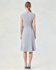 Triacetate Sleeveless Midi Dress with Fluted Hem