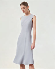 Triacetate Sleeveless Midi Dress with Fluted Hem