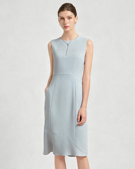 Triacetate Midi Dress with Asymmetric Hem