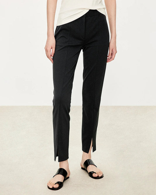 Triacetate Slim Ankle Pants with Front Slit
