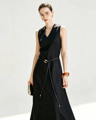Triacetate V Neck A Line Maxi Dress with Silk Lining