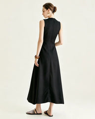 Triacetate V Neck A Line Maxi Dress with Silk Lining