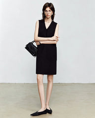 Triacetate V Neck Sleeveless Dress with Silk Lining