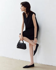 Triacetate V Neck Sleeveless Dress with Silk Lining
