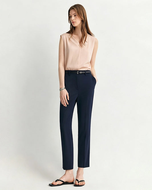 Triacetate Silk-Lined V-Neck Top