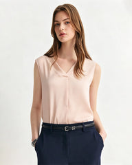 Triacetate Silk-Lined V-Neck Top