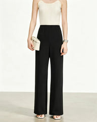 Triacetate Elastic Waist Wide Leg Pants