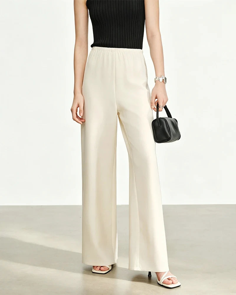 Triacetate Elastic Waist Wide Leg Pants