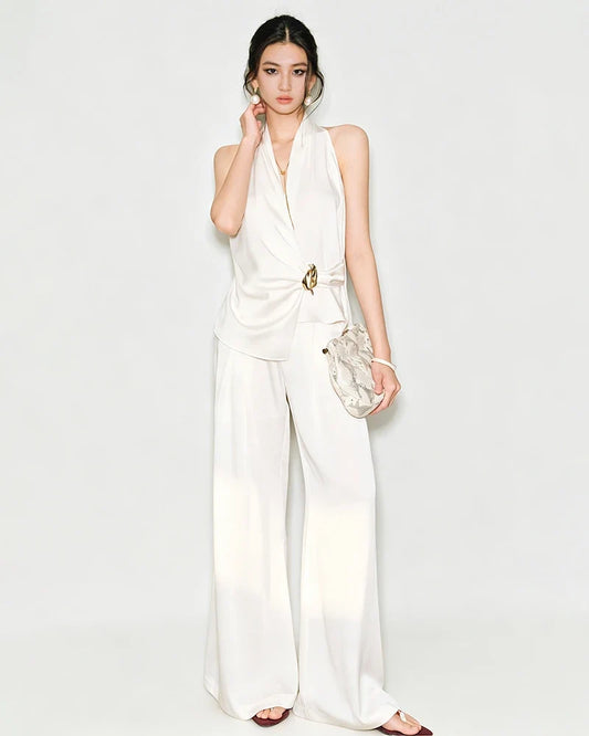 Triacetate Pleated Wide Leg Trousers