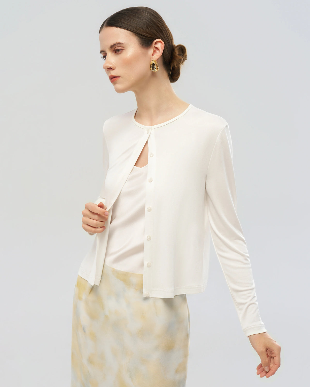 Washable Silk Jersey Button Front Cardigan