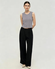 Washable Silk Jersey Crew Neck Cropped Tank