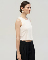 Washable Silk Jersey Crew Neck Cropped Tank