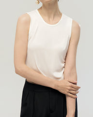 Washable Silk Jersey Crew Neck Cropped Tank