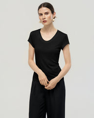 Washable Silk Jersey Scoop Neck Fitted T Shirt