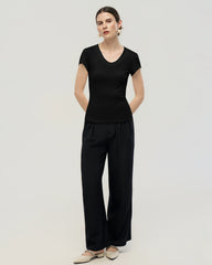 Washable Silk Jersey Scoop Neck Fitted T Shirt