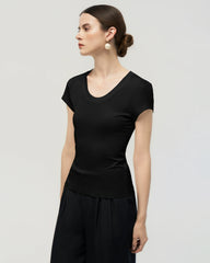 Washable Silk Jersey Scoop Neck Fitted T Shirt
