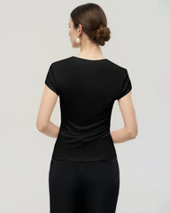 Washable Silk Jersey Scoop Neck Fitted T Shirt