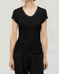 Washable Silk Jersey Scoop Neck Fitted T Shirt