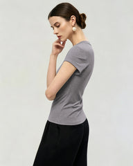 Washable Silk Jersey Scoop Neck Fitted T Shirt