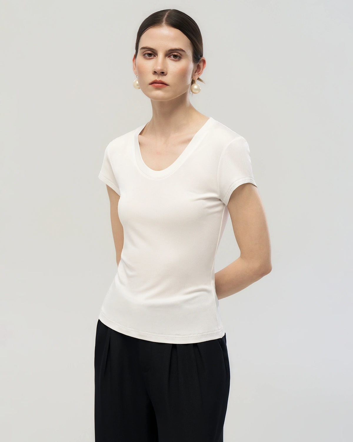 Washable Silk Jersey Scoop Neck Fitted T Shirt