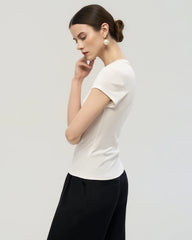 Washable Silk Jersey Scoop Neck Fitted T Shirt