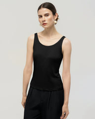 Washable Silk Jersey Double Scoop Neck Tank