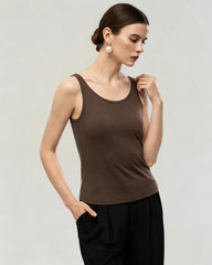 Washable Silk Jersey Double Scoop Neck Tank
