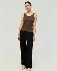 Washable Silk Jersey Double Scoop Neck Tank