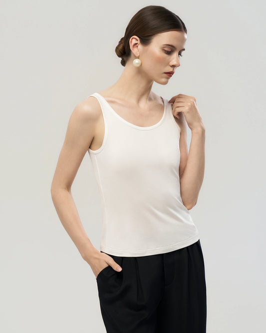 Washable Silk Jersey Double Scoop Neck Tank