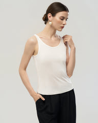 Washable Silk Jersey Double Scoop Neck Tank
