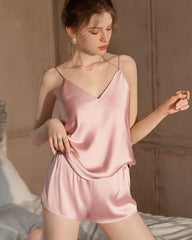 Washable Silk PJ Shorts Set, Pink