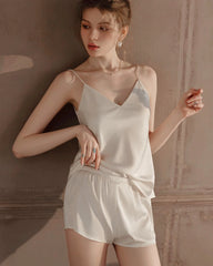 Washable Silk PJ Shorts Set, White