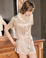 Cute Washable Silk Short Pajama Set, Champagne