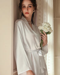 Midi Washable Silk Robe, White