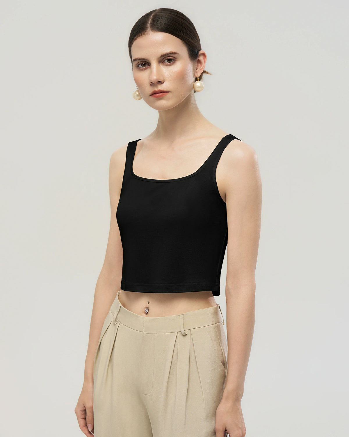 Washable Silk Jersey Square Neck Cropped Tank
