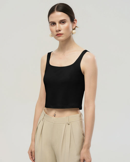 Washable Silk Jersey Square Neck Cropped Tank