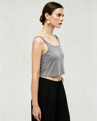 Washable Silk Jersey Square Neck Cropped Tank