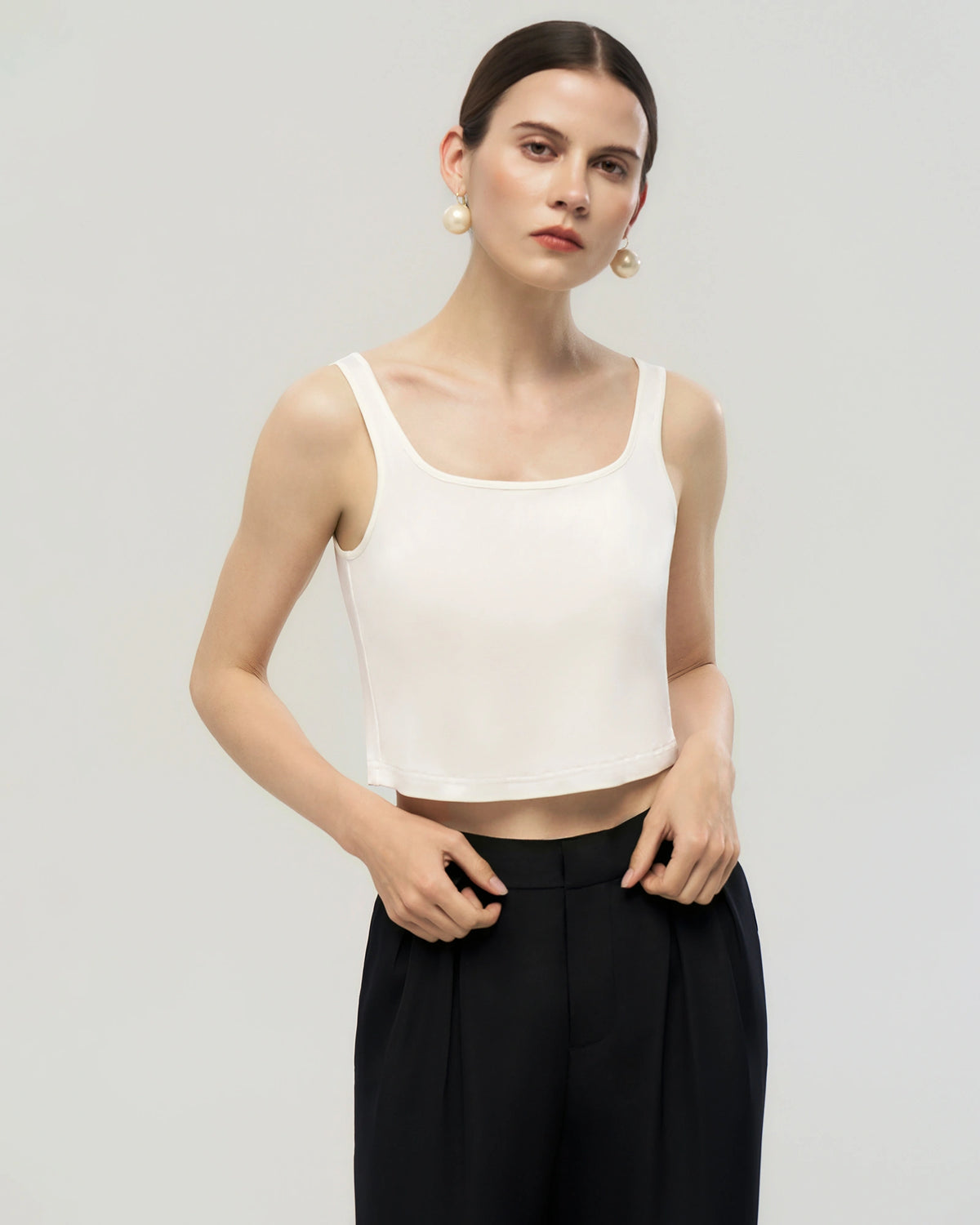 Washable Silk Jersey Square Neck Cropped Tank