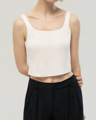 Washable Silk Jersey Square Neck Cropped Tank