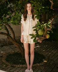 Pastel Striped Short Sleeve Silk Pajama Set