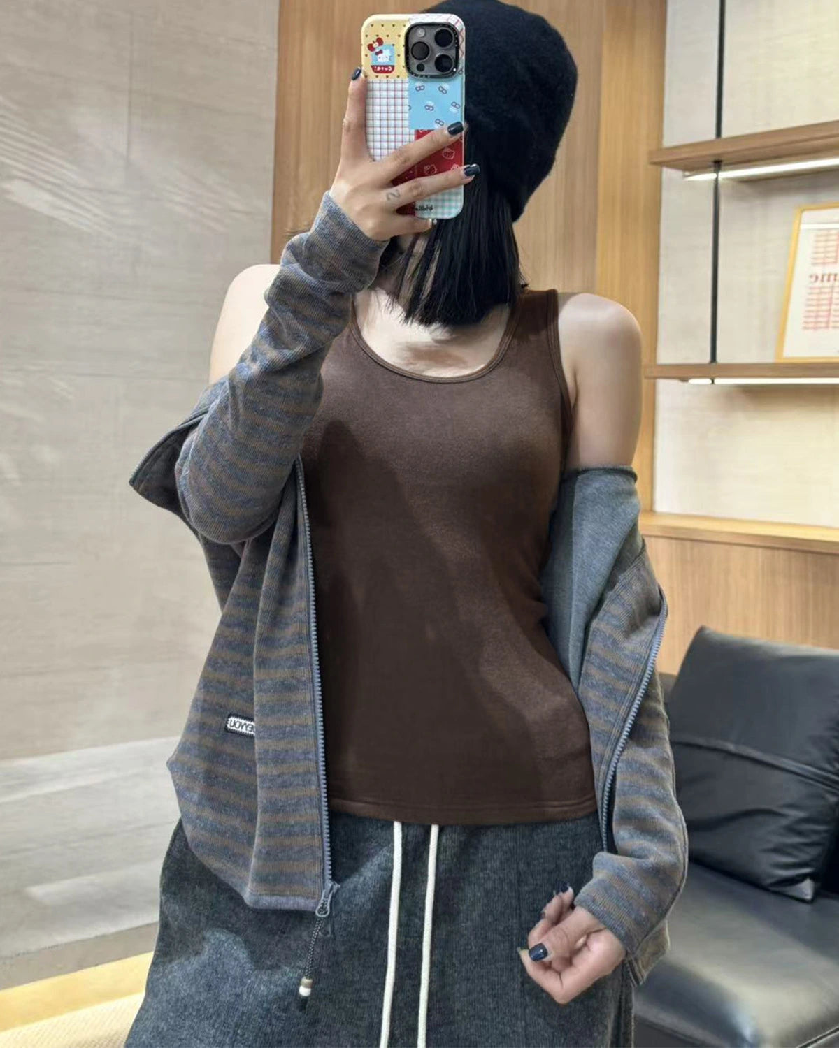 Wool Brushed Thermal Tank with Built-In Bra - DAISYSILK UK