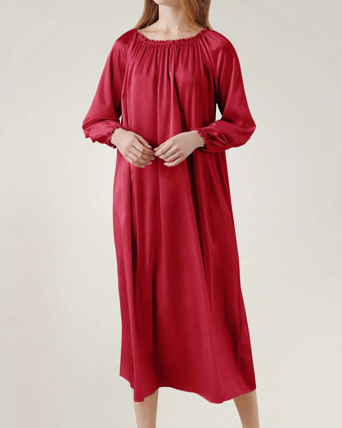 Silk Long Sleeve Nightgown with Ruched Detail - DAISYSILK UK