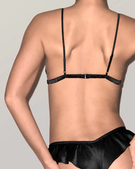 Silk Wireless Triangle Bra and Ruffle Thong Set