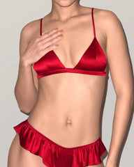 Silk Wireless Triangle Bra and Ruffle Thong Set