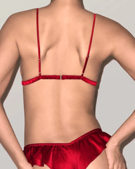 Silk Wireless Triangle Bra and Ruffle Thong Set